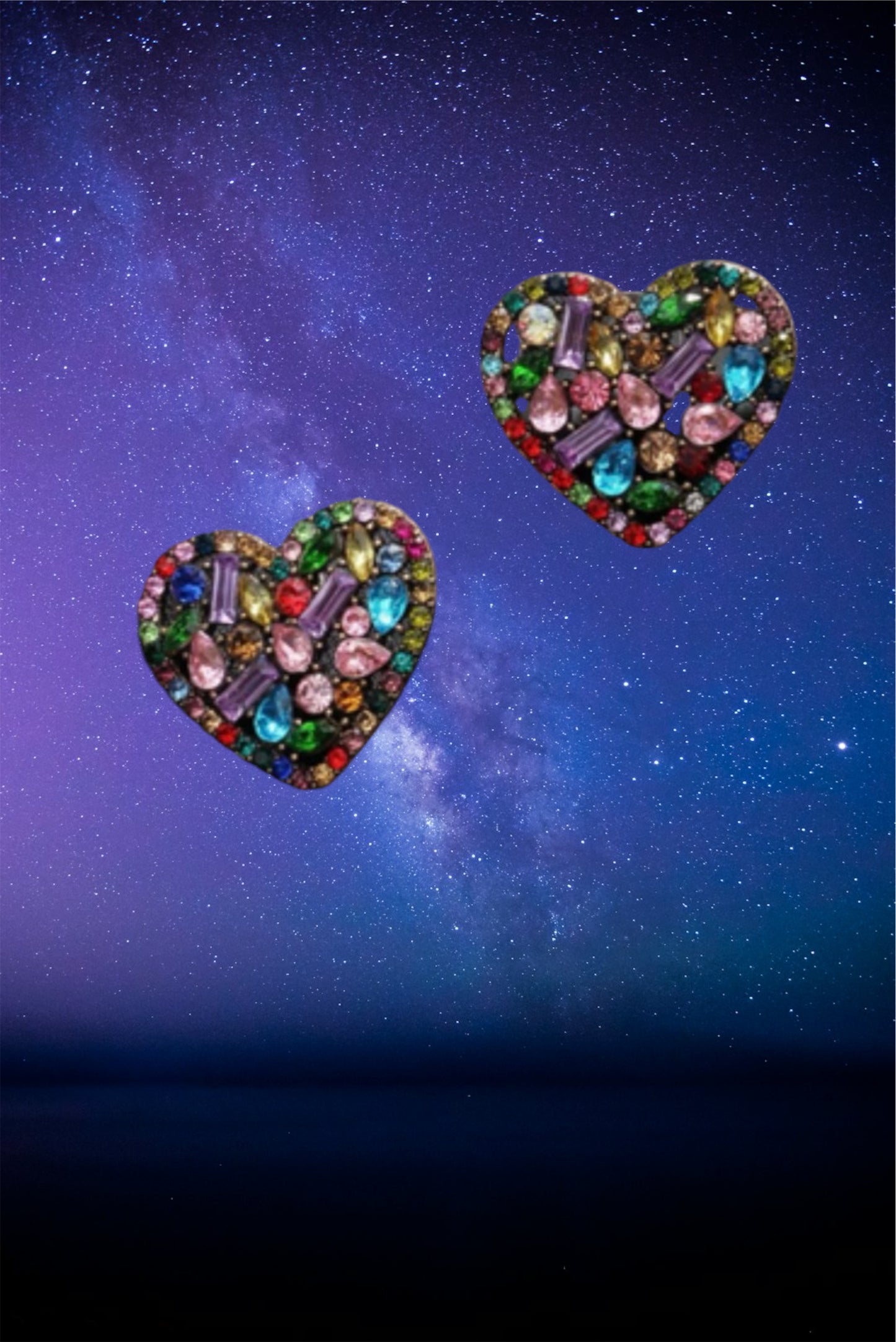 Multi color heart stud rhinestone earrings