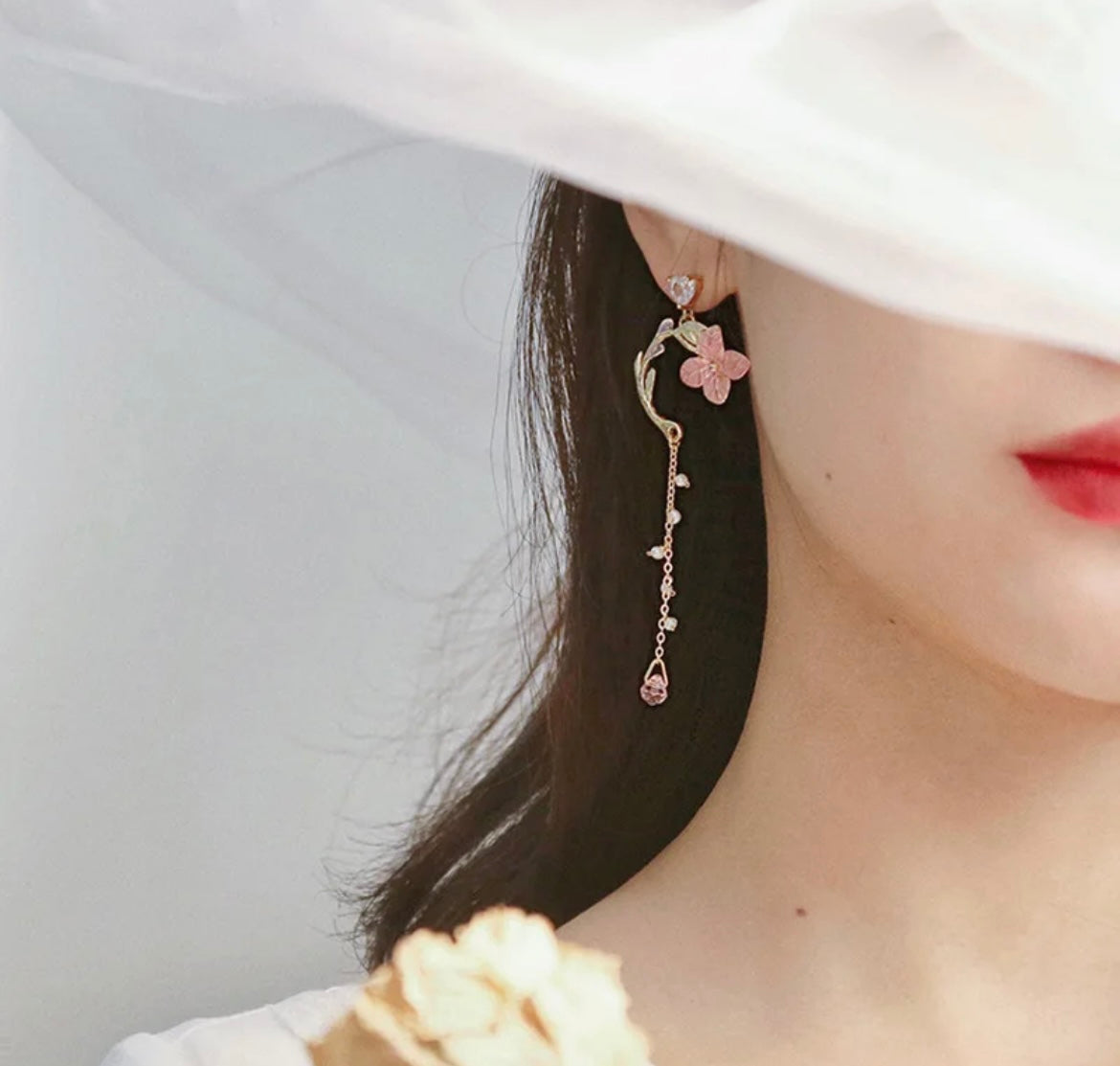 Drop crystal flower earrings