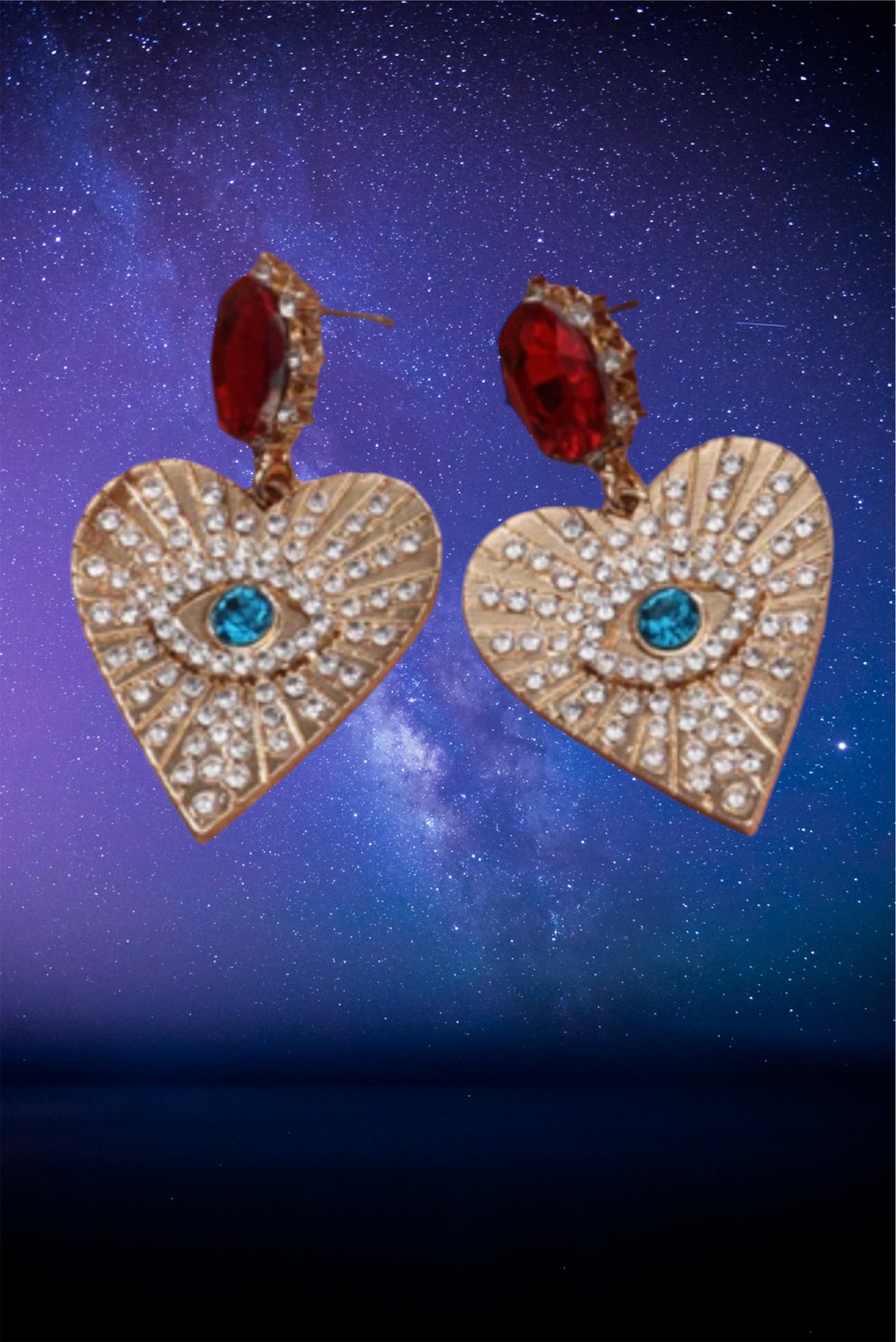 Evil eye red gem earrings