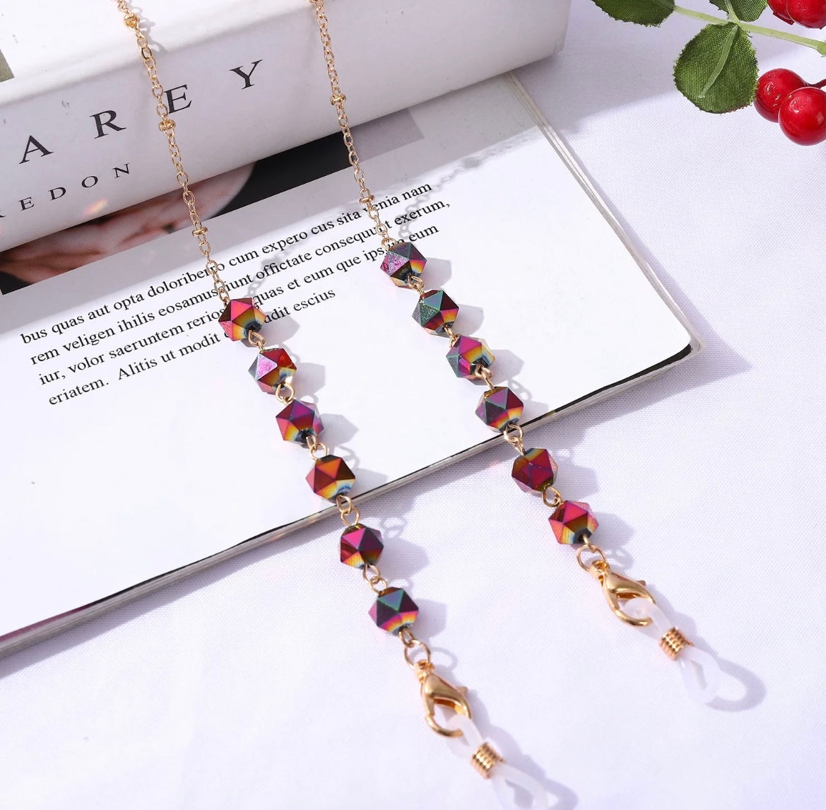 Crystal bead eyeglass chain