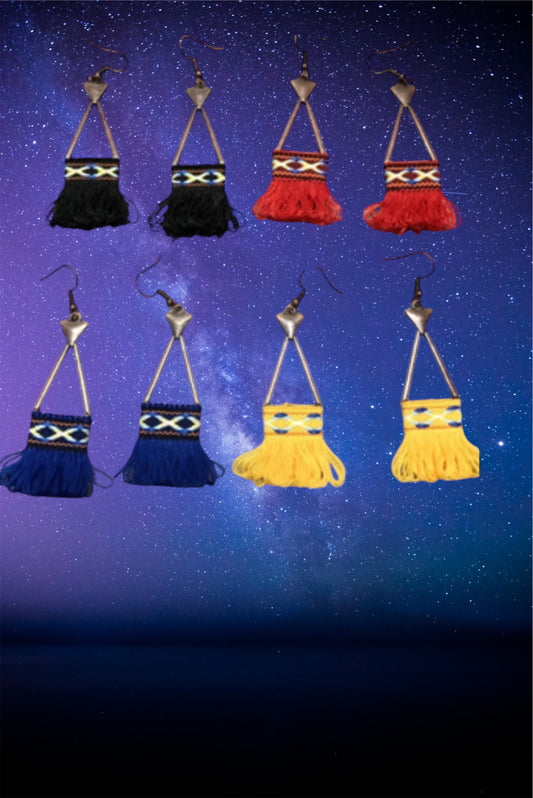 Embroidered tassel earrings