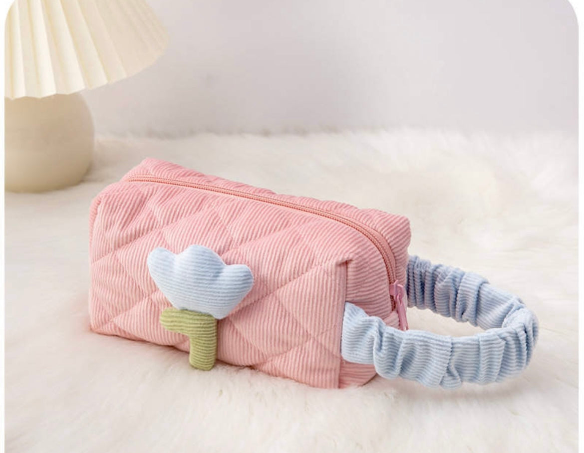 Corduroy flower cosmetics bag -FINAL SALE-