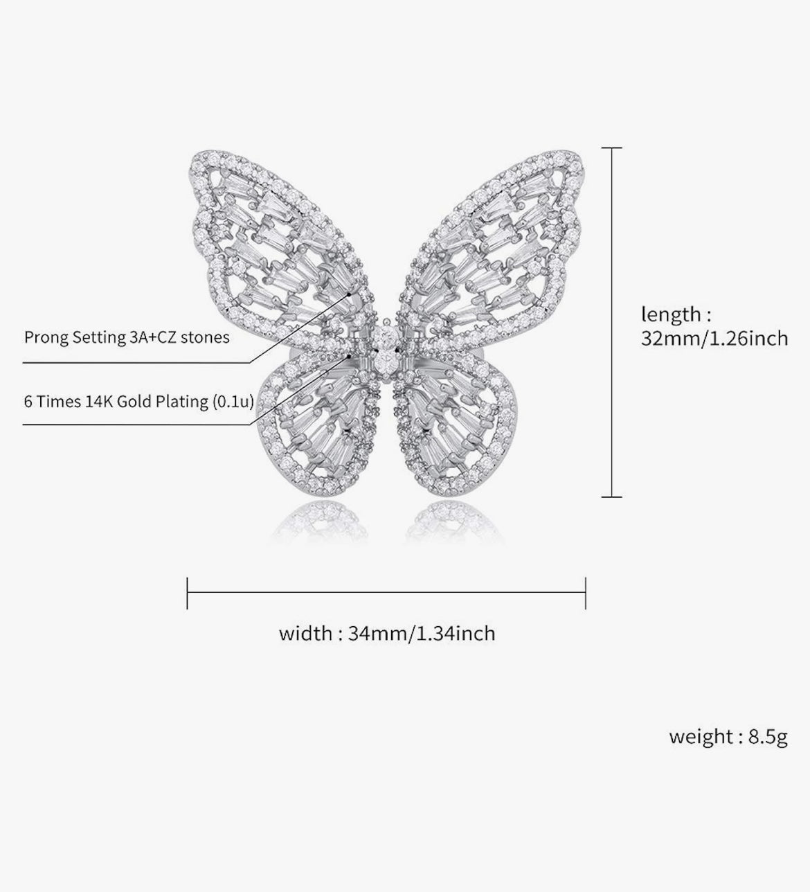 Large butterfly adjustable ring