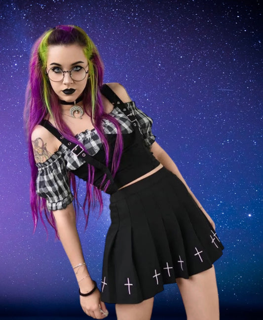 Punk pleated cross skort
