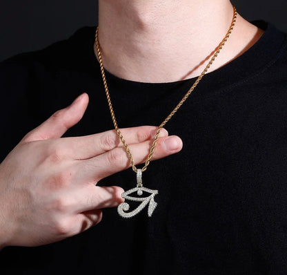Mens bling hip hop evil eye necklace