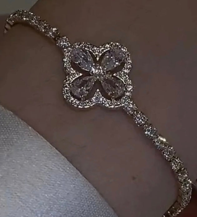 Zircon crystal four leaf clover bracelet -FINAL SALE-
