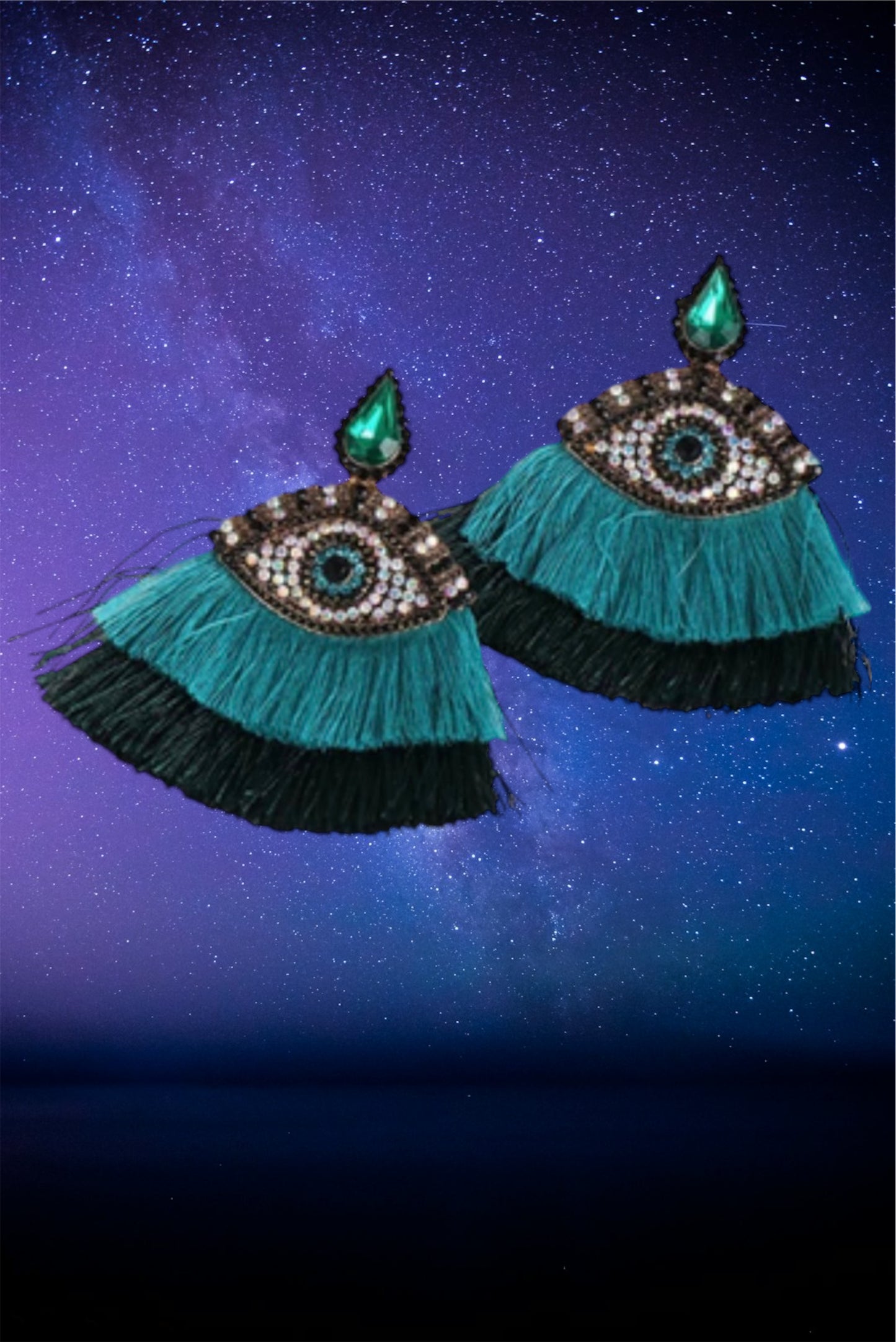 Tassle evil eye earrings