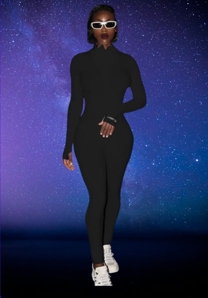 Plus size black ribbed jumpsuit