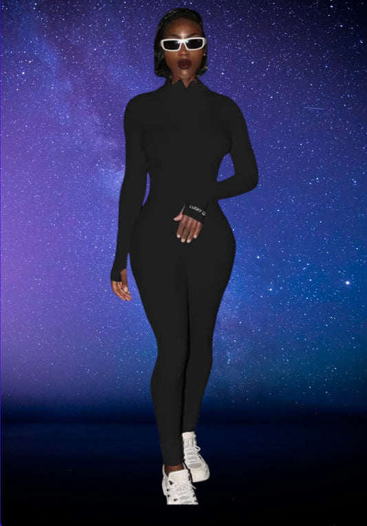 Plus size black ribbed jumpsuit