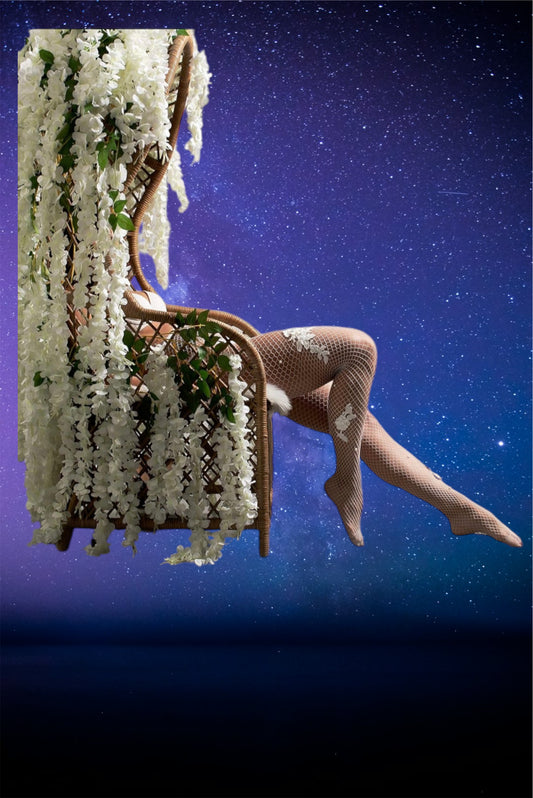 Flower embroidered fishnet stockings -FINAL SALE-