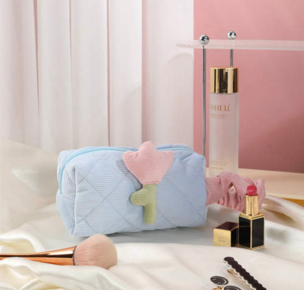 Corduroy flower cosmetics bag -FINAL SALE-