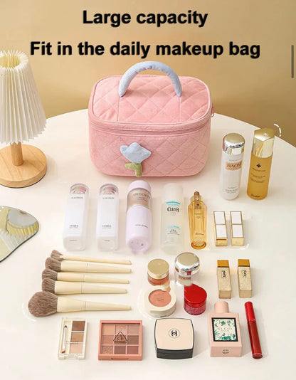 Corduroy flower cosmetics bag -FINAL SALE-