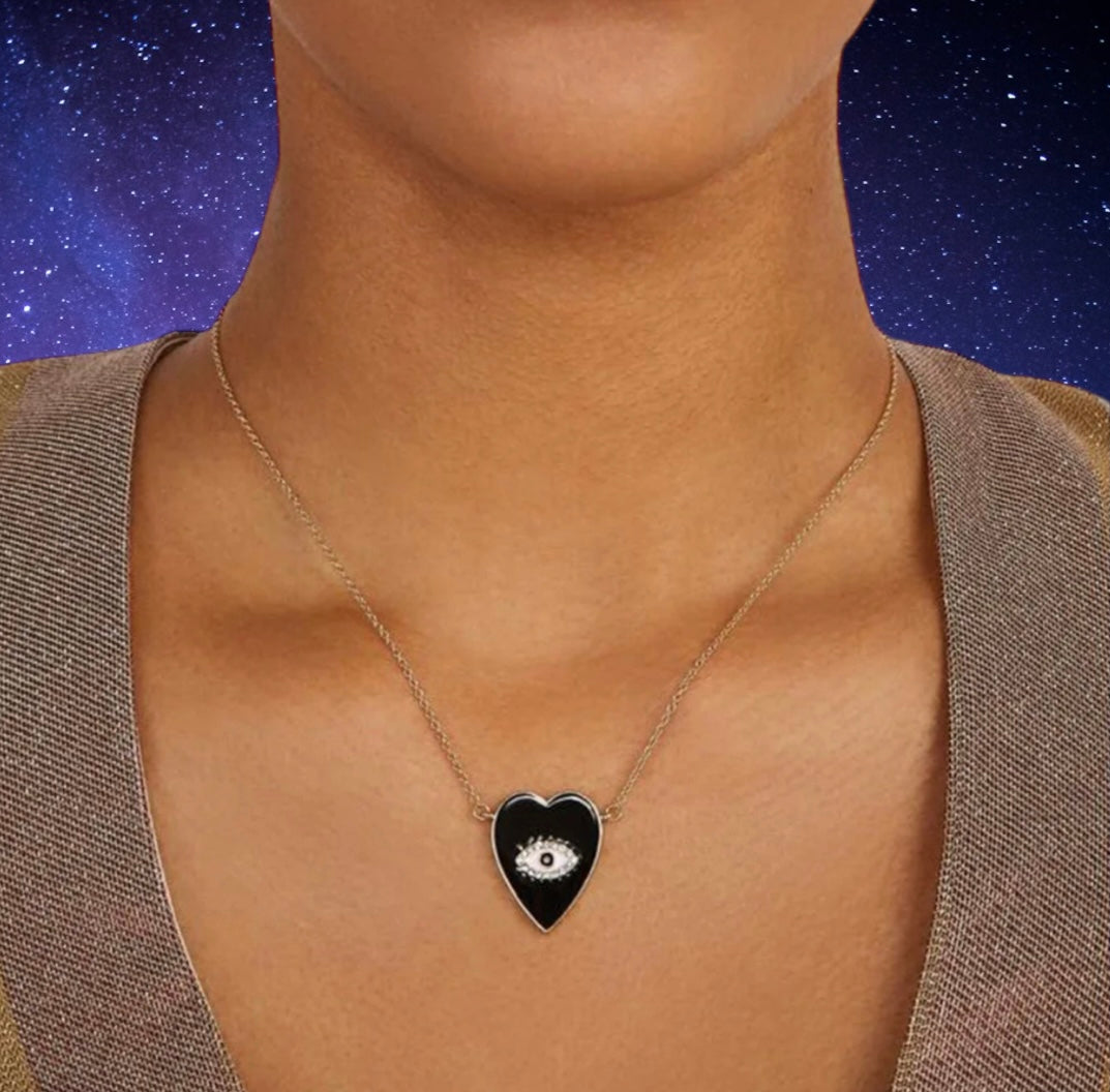 Evil eye heart earrings and necklace