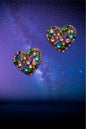 Multi color heart stud rhinestone earrings