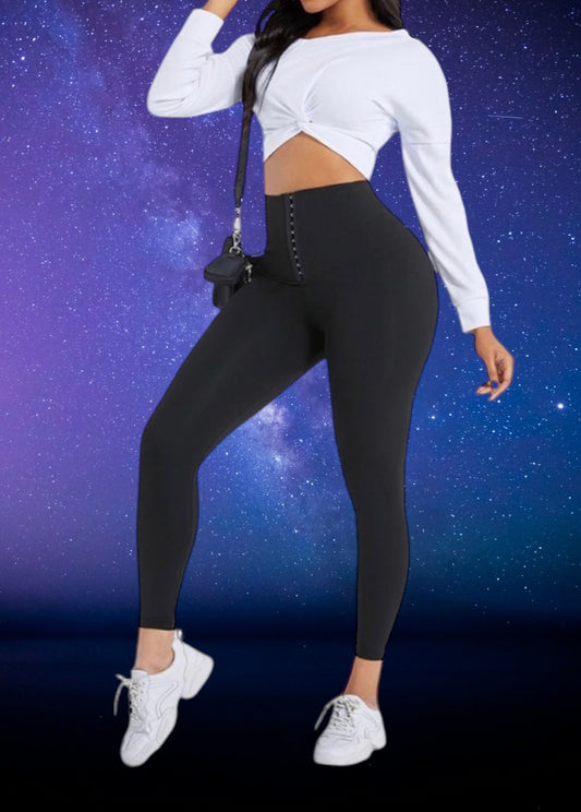 High waisted eye hook stretchy pants