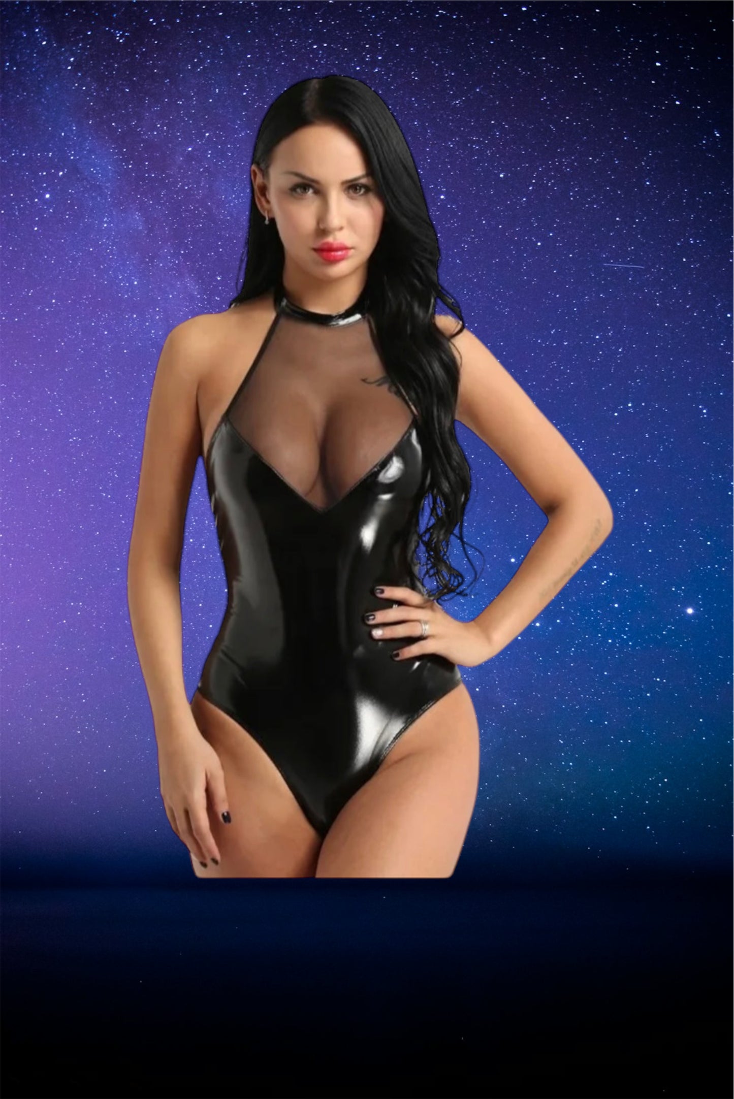 Sexy latex halter bodysuit -FINAL SALE-