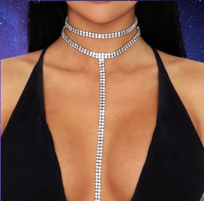 Rhinestone drop down necklace