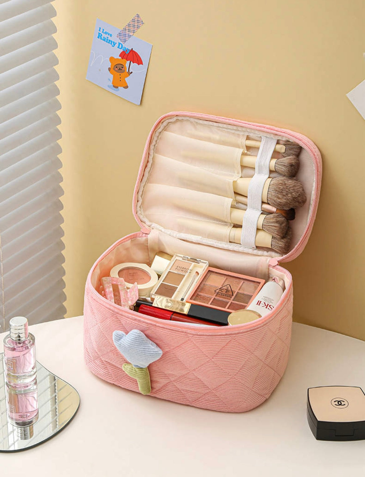 Corduroy flower cosmetics bag -FINAL SALE-