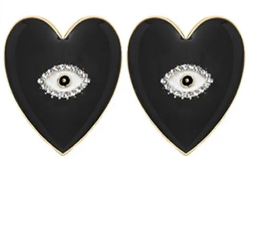 Evil eye heart earrings and necklace