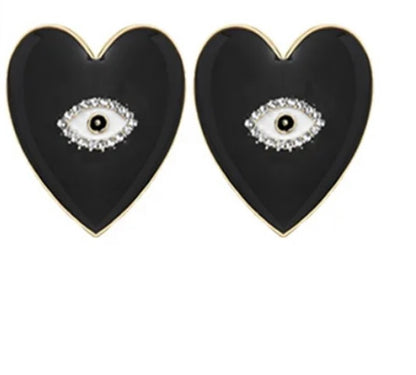 Evil eye heart earrings and necklace