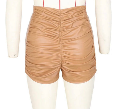 Beige faux leather shorts