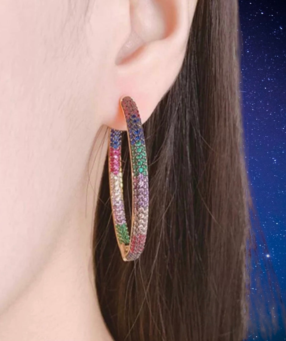Colorful rhinestone hoop earrings