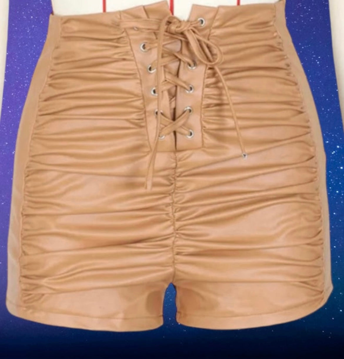 Beige faux leather shorts