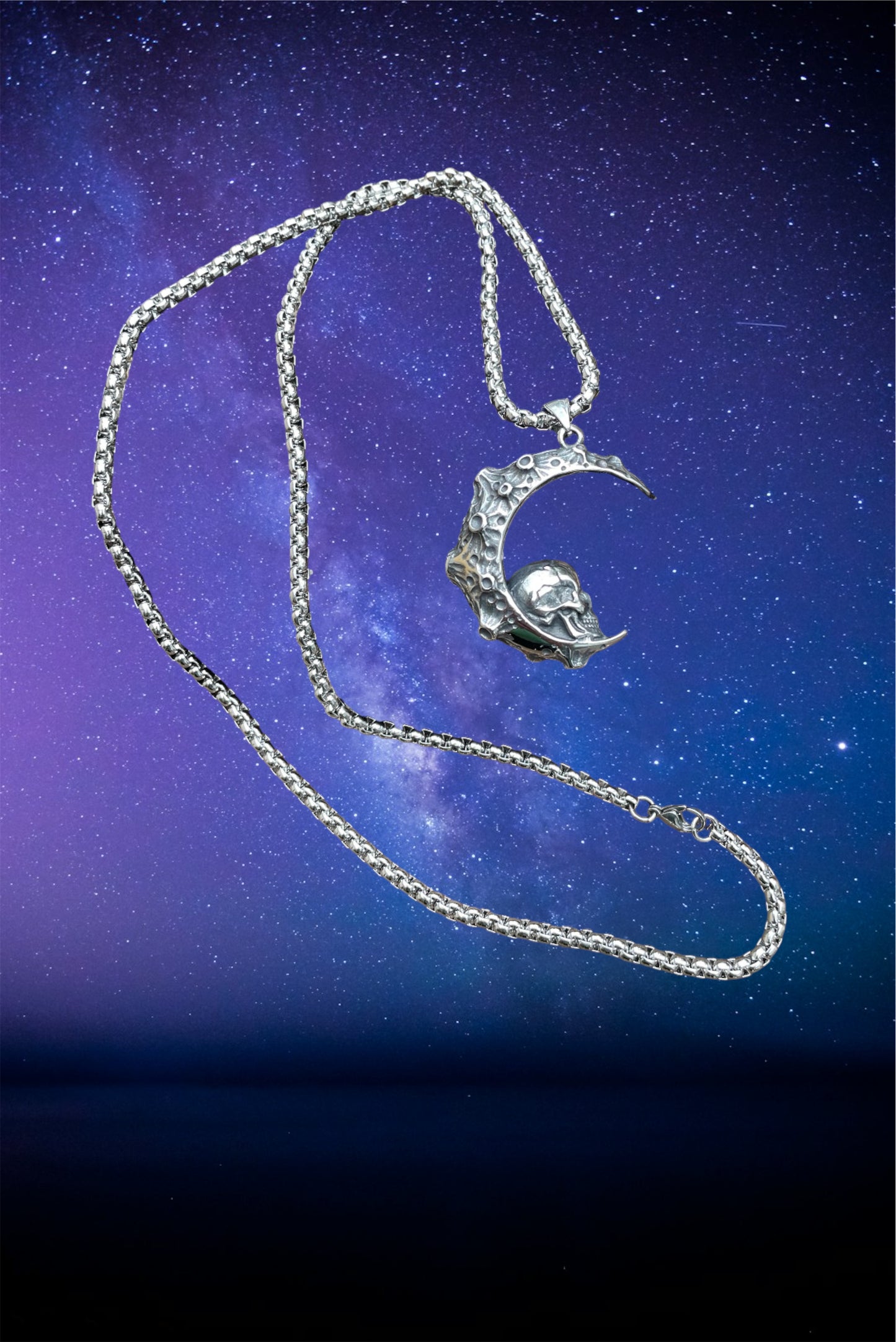 Men's large moon skull stainless steel necklace -FINAL SALE-