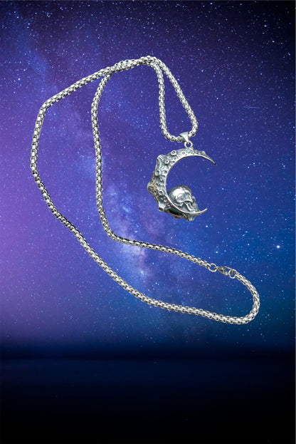 Men's large moon skull stainless steel necklace -FINAL SALE-