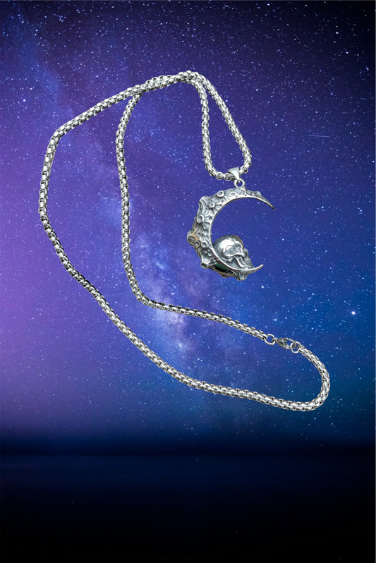 Men's large moon skull stainless steel necklace -FINAL SALE-