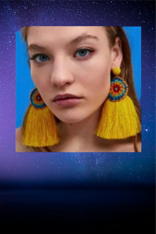 Bohemian yellow tassel earrings
