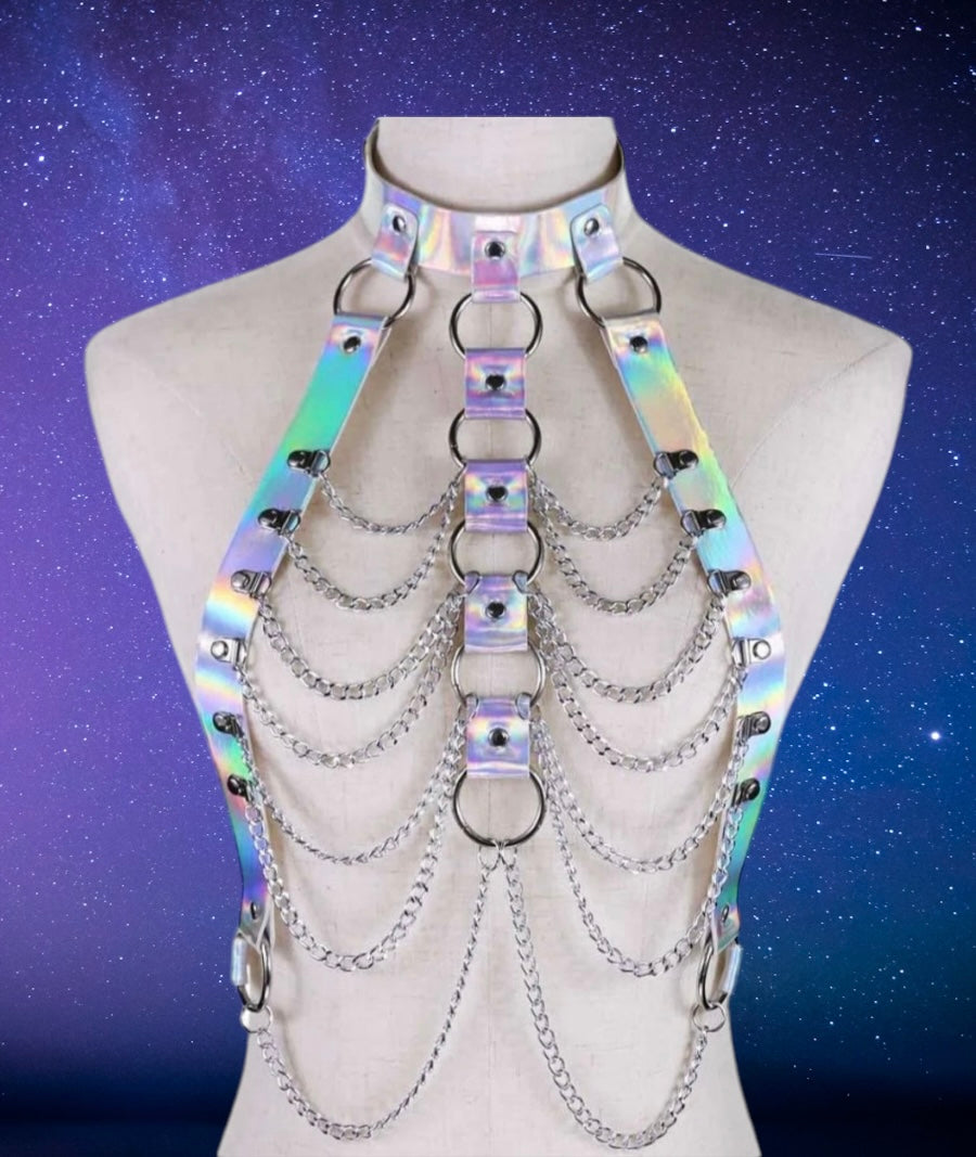 Holographic body harness with chains