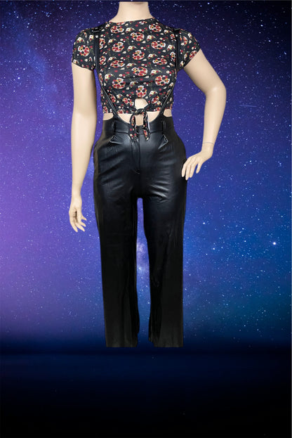 Faux leather overall bell bottoms
