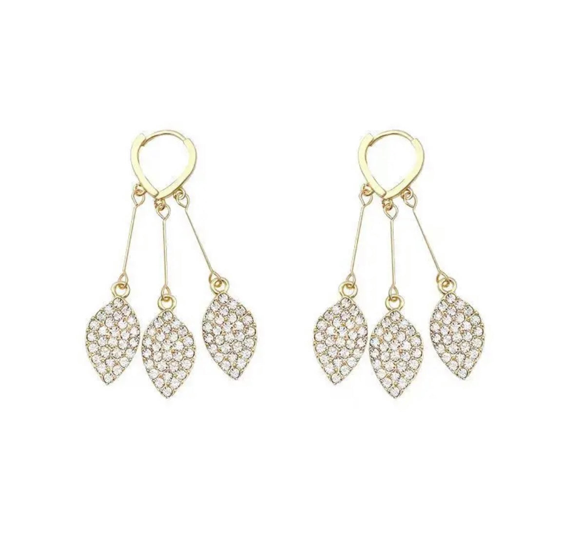 Rhinestone leaf drop earrings