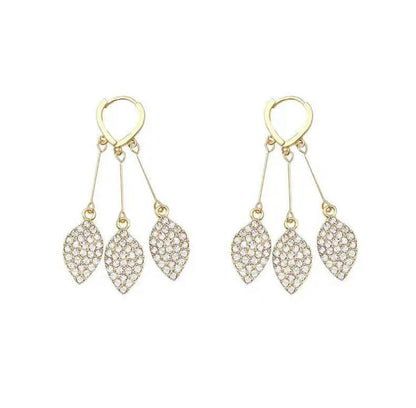 Rhinestone leaf drop earrings
