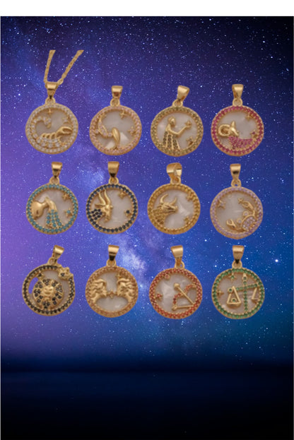 18k gold plated horoscope  rhinestone necklace