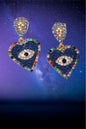 Blue heart evil eye earrings