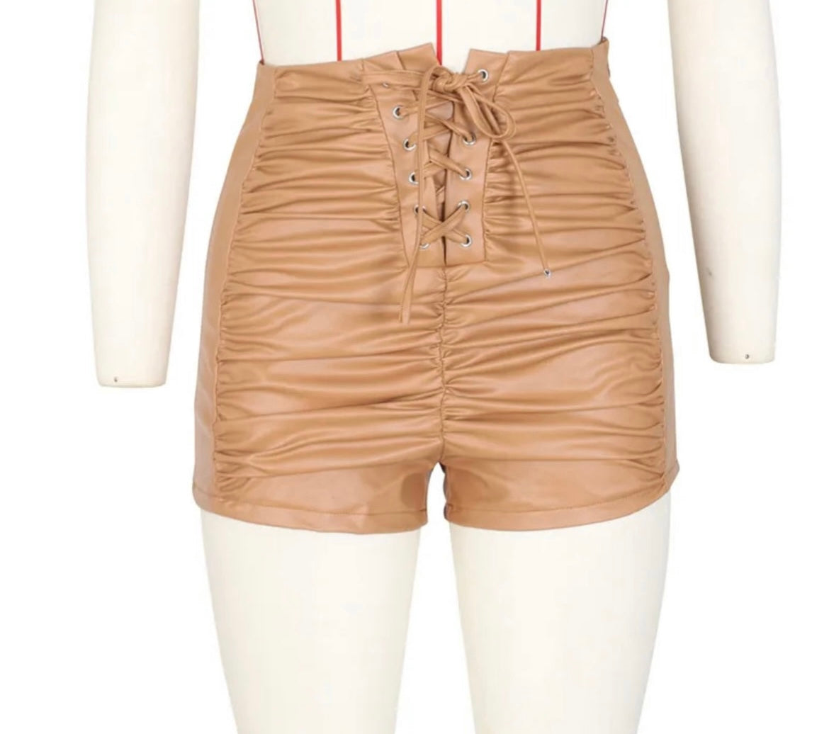 Beige faux leather shorts