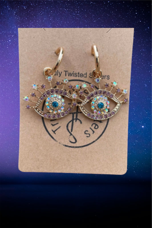 Two way wear evil eye earrings