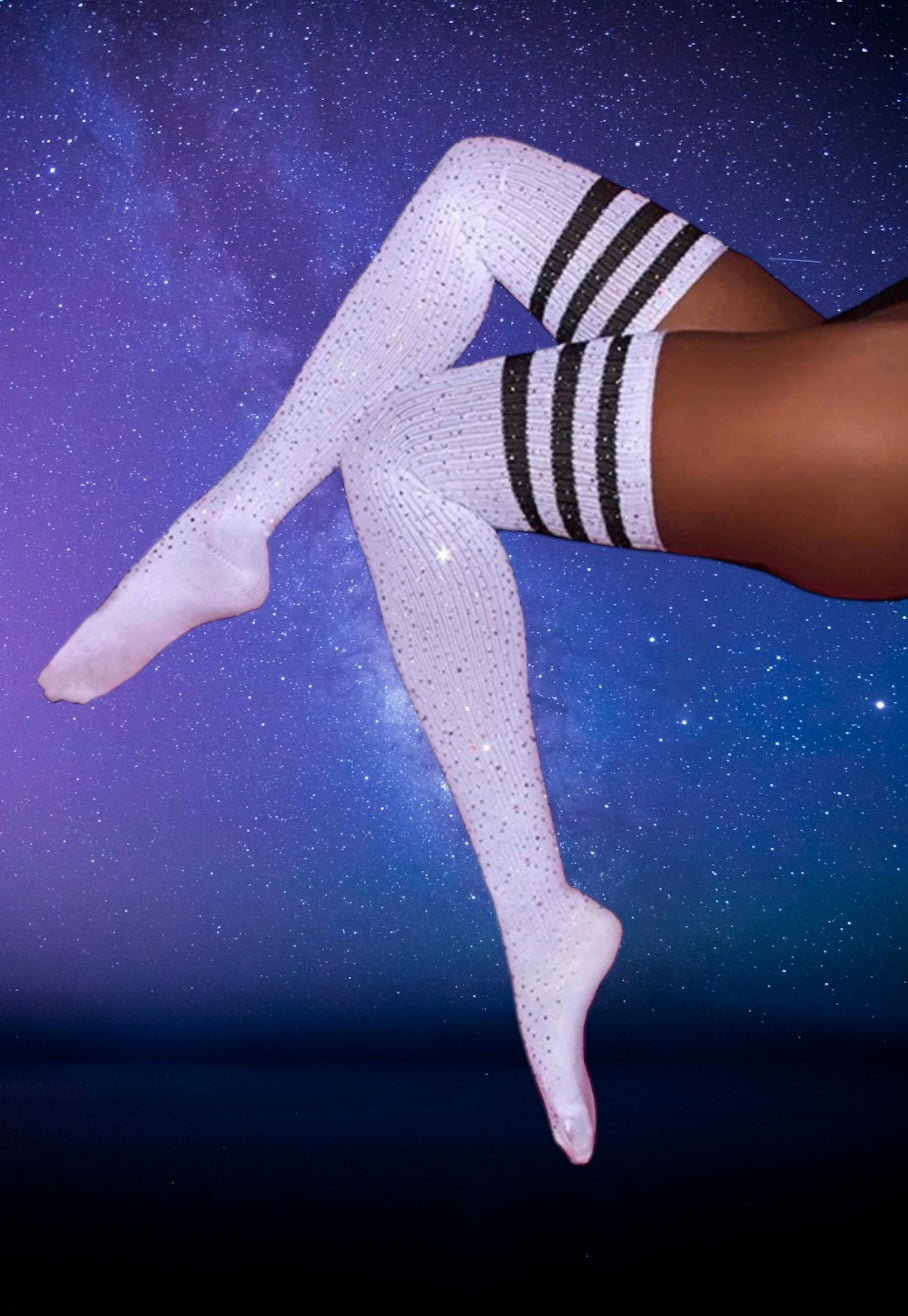 Rhinestone thigh high socks