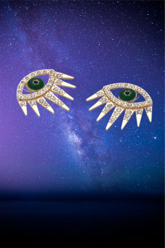 Green evil eye earrings