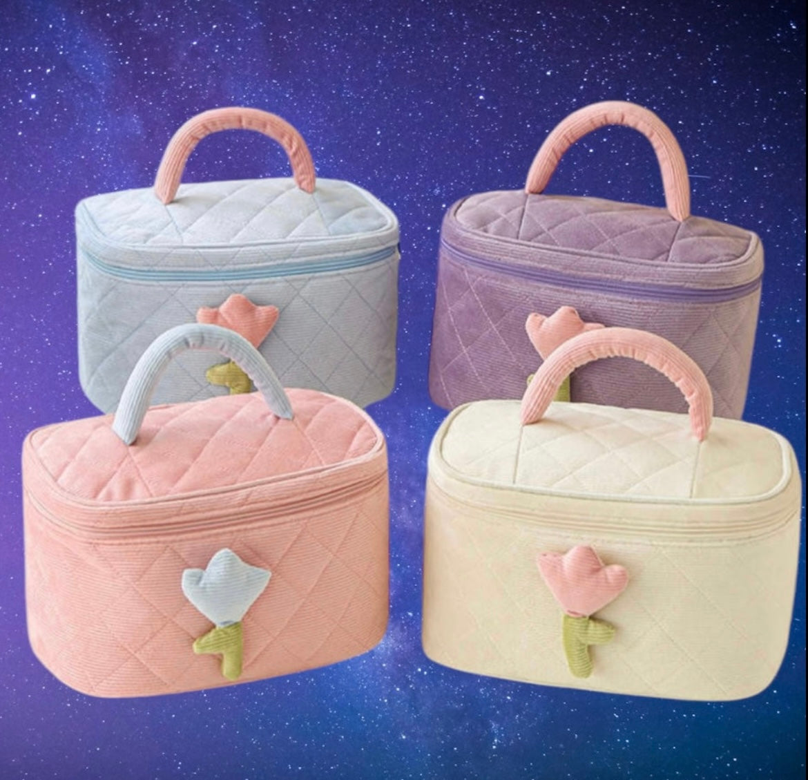 Corduroy flower cosmetics bag -FINAL SALE-