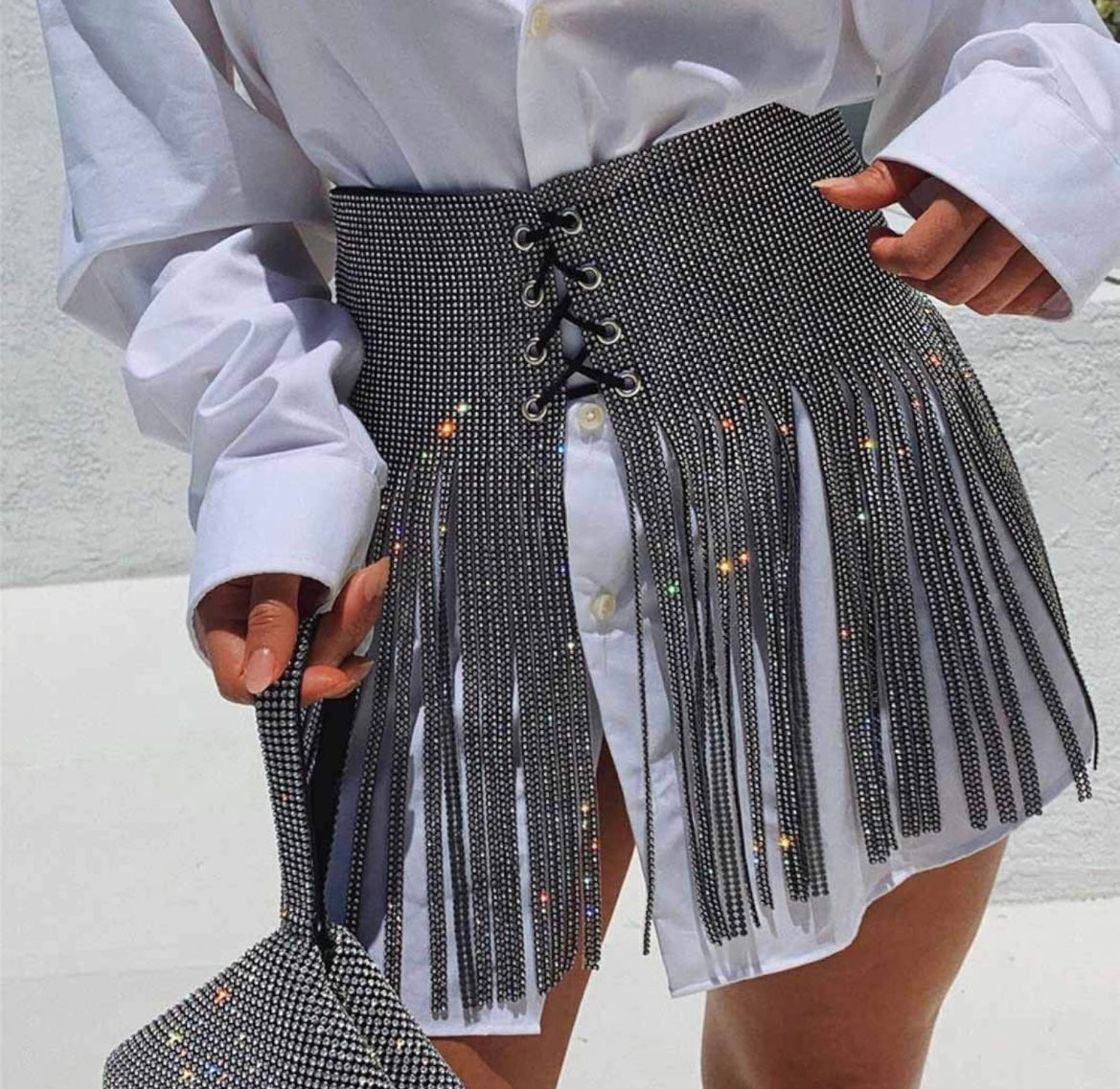 Rhinestone belt skirt