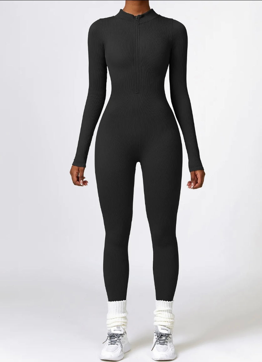 Plus size black ribbed jumpsuit