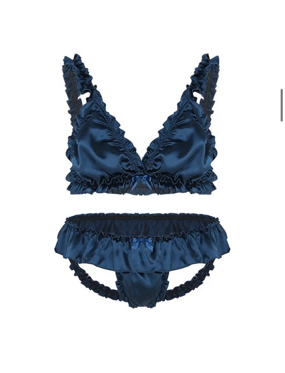 Transgender two piece ruffle stitch lingerie