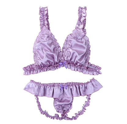 Transgender two piece ruffle stitch lingerie