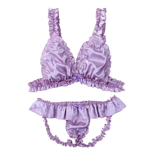 Transgender two piece ruffle stitch lingerie