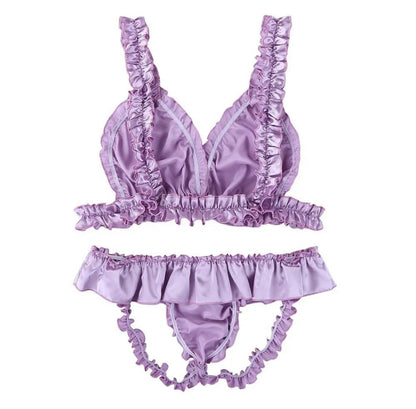 Transgender two piece ruffle stitch lingerie