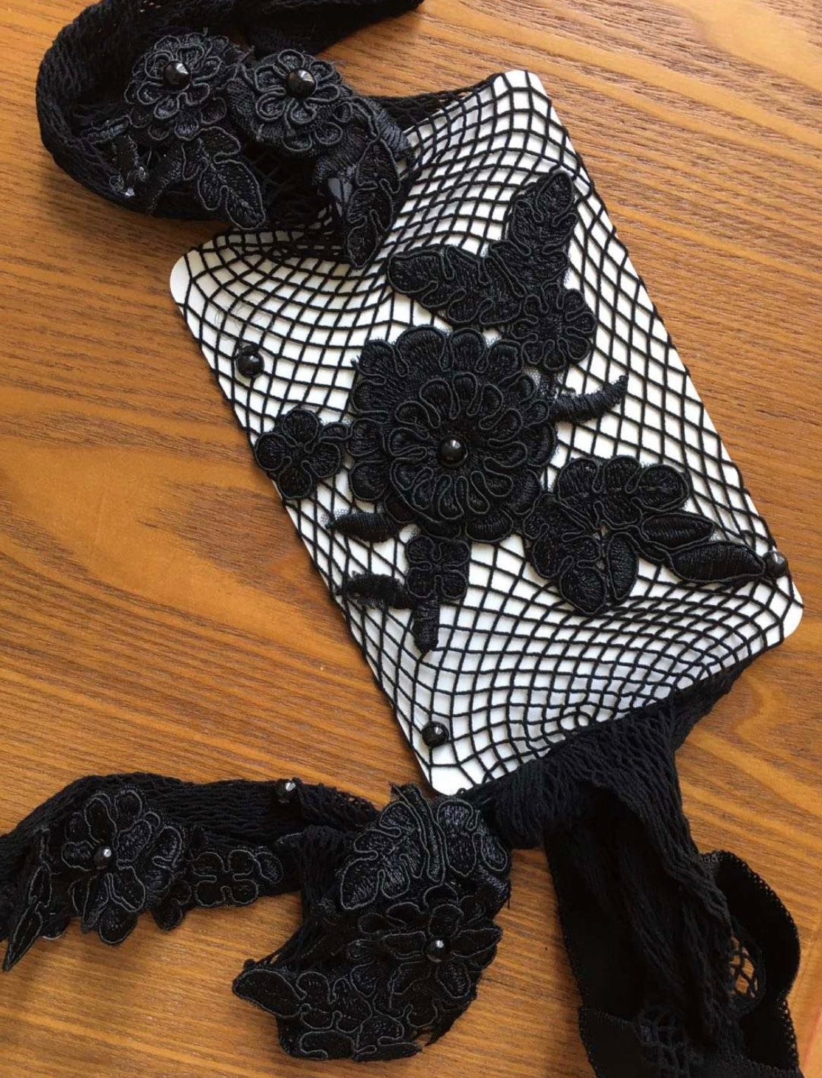 Flower embroidered fishnet stockings -FINAL SALE-