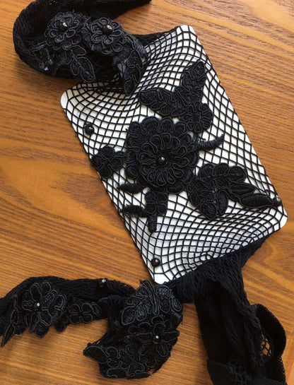 Flower embroidered fishnet stockings -FINAL SALE-